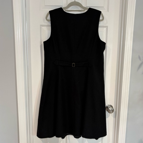 Orvis Black Fit & Flare V-Neck Button Up Sleeveless Wool Dress Jumper Sz 16 VTG - Picture 9 of 14